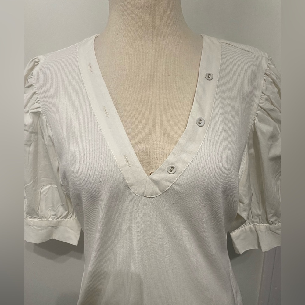 CHELSEA VIOLET White Ribbed Oversized Sleeve Top - Size XL - NEW